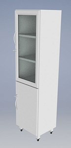 Шкаф медицинский металлический 530*435*1700 мм металл (Серый), Верхняя дверца, Полки (Стекло), Низ глухой