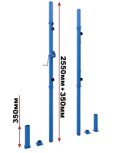 Стойка волейбольная с механизмом передвижения сетки (закладные стаканы) металл ( Синий)