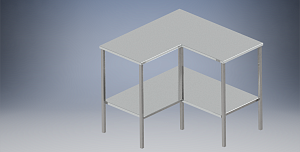 Стол угловой 1100*1100*950 мм М/к с полимерно-порошковым покрытием.Полки изготовлены из нержавеющей стали AISI304 (глянец) толщиной 1,5 мм.