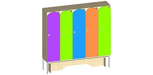 Шкаф 5-секционный для детской одежды 1500*320*1450 мм со скамьей М/К ЛДСП