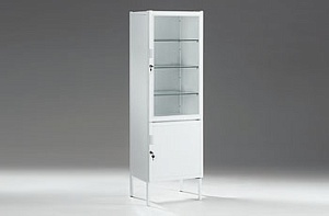 Шкаф медицинский металлический с сейфом 530*435*1700 мм (верх стекло)