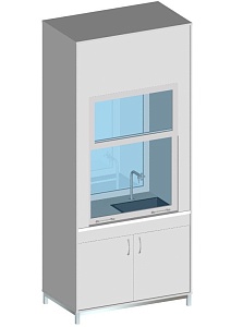 Шкаф вытяжной лабораторный демонстрационный 2 розетки, стекло с 2-х сторон, 1050*700*2250 мм м/к (Серый),  ЛДСП (Пепел)