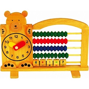 Счётный материал «Маленький медведь» - деревянные счеты с часами