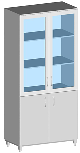 Шкаф для медикаментов и инструментов 1000*540*1850 мм м/к (Серый), ЛДСП (Пепел), Полки, Дверцы (Стекло)