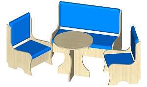 Игровая зона "Ягодка" Стол d- 480*480мм,диван 800*400*600мм,кресло (2 шт) 400*400*600мм ЛДСП (Клен),кожзам (Синий)