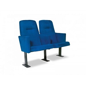 Кресло театральное 2-х секционное (складируемое,с подлокотниками) м/к (Черный), Астра велюр (Синий)