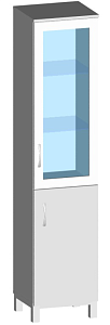 Шкаф медицинский одностворчатый со стеклом 450*440*1650 мм м/к (серый), ЛДСП (Пепел)