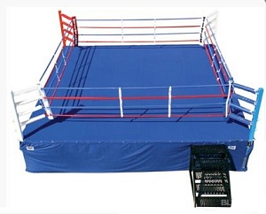 Ринг боксерский напольный 6*6 м, боевая зона 5*5 м Кожзам (Синий/Красный)