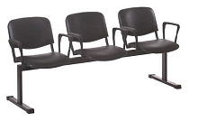 Кресло для актового зала (изо) 3-х секц. (не складируемое,с подлокотником) м/к (Черный), гобелен (Синий)