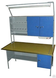 Стол электромонтажников, радиомехаников 1500*700*900 мм м/к (Серый), ЛДСП (Пепел/Синий)