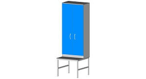 Шкаф для одежды 2-х секционный со скамьей 600*655*2000 мм м/к (Серый), ЛДСП (Синий)