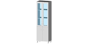 Шкаф для посуды и приборов 600*380*1970 мм м/к (Серый), ЛДСП (Пепел), Верхние дверцы (Стекло) (ШН 1095)