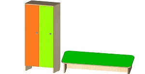 Шкаф детский 2-х местный со скамьей для переодевания 600*350/530*1365 мм